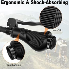 QEWRONE Mountain Bike Handlebar Grips Dual Lock-on Ergonomic Bicycles Grips, All-Weather MTB/BMX/Cruiser Grips with Non-Slip Pattern for/Road Bicycles (Black(130mm+130mm))