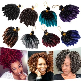 6 inch Jerry Curl Crochet Hair Jamaican Bounce Marlybob Crochet Braiding Hair Extension Synthetic Bohemian Curl Water Wave Kinky Curly Crochet Hair for Black Women 3 Lots/pack Dark Brown