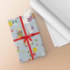 2 x Easter Gift Wrapping Paper Sheets with Gift Tags 50cm x 70cm Premium Recyclable Gift Wrap, Bunny & Chicks Perfect for Easter DIY Crafts