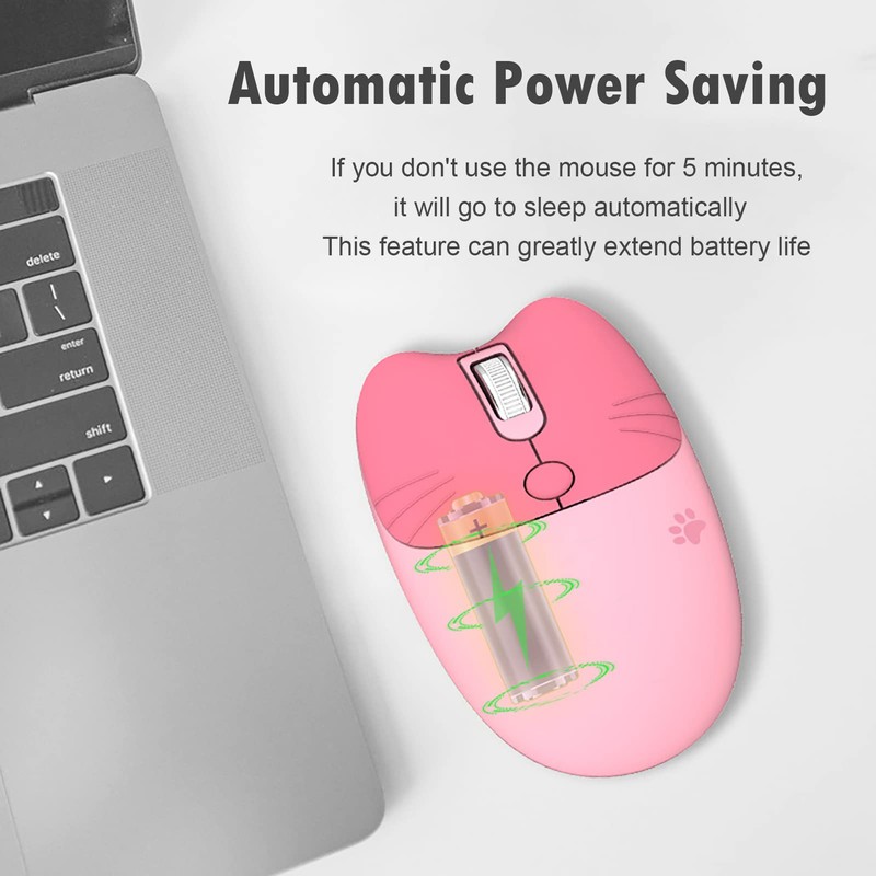 Cute Cat 2.4G USB Wireless Mouse for Women and Children,
