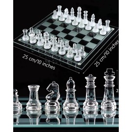 Elegant 10" Glass Chess Set - Premium Quality Board Game for All Ages for Chess Enthusiasts and Home Decor