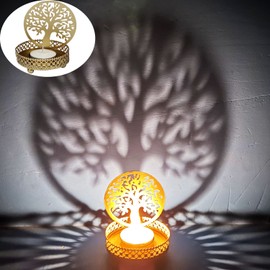 Marrakesh Tea Light Holder Tree of Life 8 cm Gold Metal as Wedding Decoration or Table Decoration Dentro