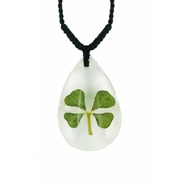 Celtic Lucky Real 4 Four Leaf Clover Clear Good Luck Pendant Necklace with Gift Box & Guarantee