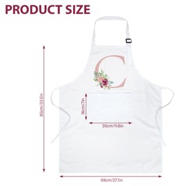 Ysound Initials Apron Women's Cooking Apron Cotton Apron Adjustable Baking Apron White Kitchen Apron with Pockets for Kitchen, Cooking, Baking, Gift for Women Mum for Birthday, Housewarming, c, One
