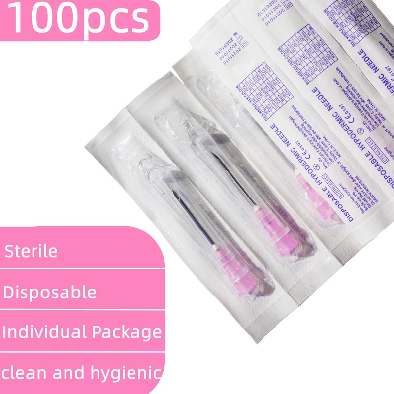 100Pcs 18Ga 1 Inch Sterile Disposable Injection Needle with Cap