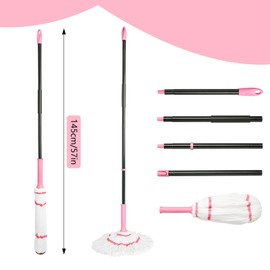 XXFLOWER Self-Wringing Twist Mop for Floor Cleaning, 57” Long Handle Heavy Duty Microfiber Mop for Wet Mopping on Tile, Hardwood, Kitchen, Bathroom, Patio, Garage, Commercial Household Clean (Pink)