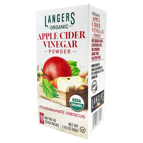 Langer's Organic Apple Cider Vinegar Powder Sticks, Pomegranate Hibiscus, Pack Of 10, 1 Ounce (Pack of 1)
