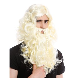 WIG ME UP - 90760-A+B-ZA615 Wig & Beard Braided Men's Carnival Viking Norman Barbar Dwarf Blonde Light Blonde