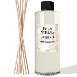 Urban Naturals Reed Diffuser Oil Refill Gardenia with Jasmine, Ylang Ylang, Tuberose, Amber 8 oz + Free Reed Sticks, Made in the USA
