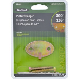 Hillman 121051 Masonry No Stud 300lbs Picture Hanger 1 Set, Yellow Dichromate