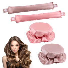 UKOFEW 2 Stück Locken Ohne Hitze,Lockenwickler Über Nacht mit Haarkappen,Heatless Curls Band für Kurzes, Mittleres, Langhaarmädchen, DIY Overnight Curls (Rosa+Braun)