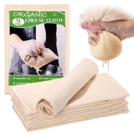 Cheese Cloths for Straining Reusable, 9Pcs Grade 100 Cheese Cloth 20 x 20 Inch, Ultra-fine Weaved Muslin Cloth with Hemmed Edges, Unbleached Cheesecloth for Straining, Juicing, Baking, Cheese Making