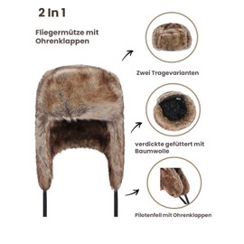 XGOPTS Aviator Hat with Ear Flaps Russian Hat Men's Winter Hat Plush Trapper Hat Outdoor Hat Suitable for Outdoor Activities such as Skiing Brown, brown