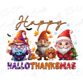 Unbranded READY TO PRESS sublimation transfer - Happy Hallothanksmas gnomes