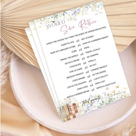 HandEasy Wildflowers Bridal Shower Games - Storybook Themes Would She Rather Bridal Shower Game Cards, Bachelorette Wedding Party Activities, 5"x7"-25 Pcs-05