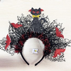 Catery Light Up Halloween Headbands Black Cat Headband Bat Festival Headpiece Accessories for Women