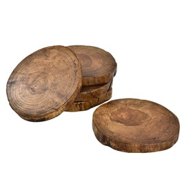 AeraVida Teak Wood Natural Tree Bark Coaster Set of 5