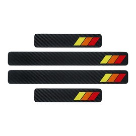 ZIMISI 4PCS Tri-Color Door Sill Protectors, Anti-Scratch Carbon Fiber Entry Step Guard Sticker, Universal Car Front/Rear Door Threshold Protection Stripe for Most Vehicles (Red)