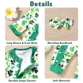 Aalizzwell Preemie Baby Girls St. Patrick’s Day Romper Infant Shamrock Spring Winter Clothes Premature Coming Home Outfit Clothing Clover