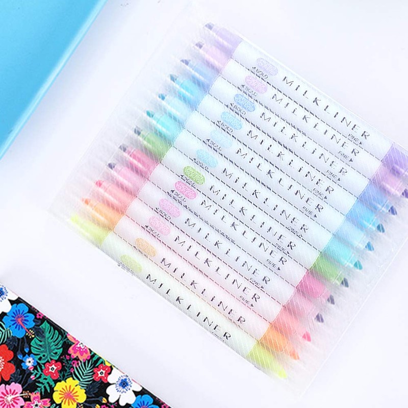 EooUooIP Highlighters Pen, 12 Colors Broad and Fine Tips Pastel
