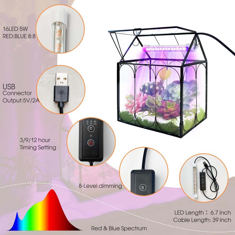 Plant Grow Light for Plant Terrarium, 16 LEDs 5W Plant