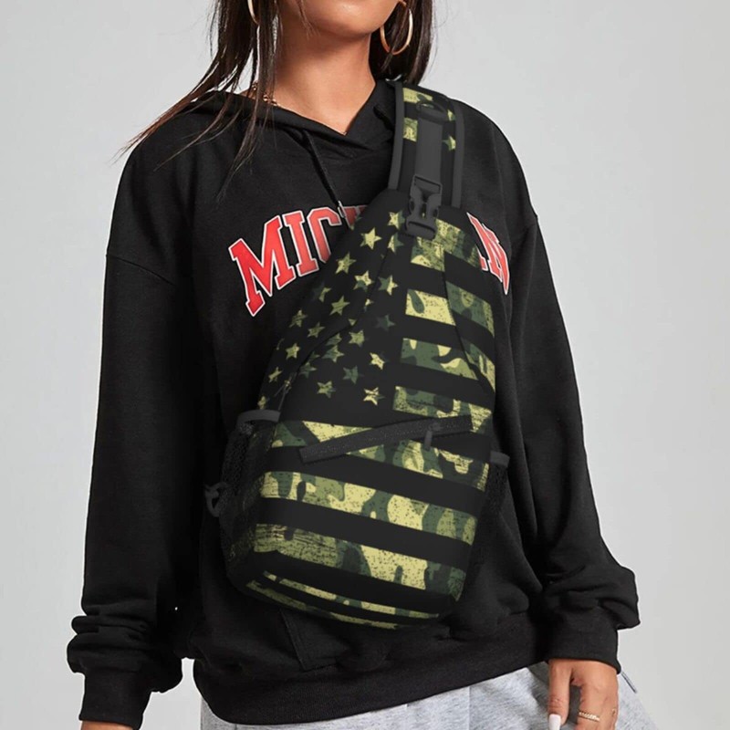 NiuKom Camo American Flag Sling Backpack Crossbody Sling Bag for