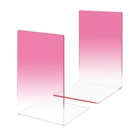 1 Pair Acrylic Bookends, MSDADA Acrylic Book Ends for Book Shelves, Non-Slip Desktop Book Organizer Stationery Bookracks for School Supplies Library Books Office Book Holder(Pink)