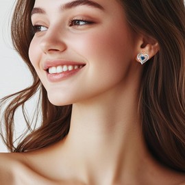 LAVUMO Earrings for Women,925 Sterling Silver Rose Heart Stud Hypoallergenic Earrings,Birthstone Jewelry Ideal for Wife Mom Christmas Valentine's Day Birthday Mother's Day Gifts