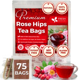 FreshDrinkUS, Premium 75 Rosehip Tea Bags, 100% Natural & Pure from Rose Hip Fruits. Loose Rosehip Herbal Tea. Made with Natural Material Tea Bags. No Sugar, No Caffeine, No Gluten, Vegan.