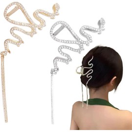 2Pcs Metal Hair Claw Clips with Glitter Tassel Vintage Rhinestone Hair Claw Clips Thick Hair Hair Accessories for Women Lady (Gold+Silver, One size)
