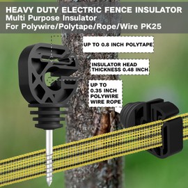 100 pcs Multi Purpose Black Electric Fence Insulators. Screw in Insulators, Long Arm Wood Post Insulators for Tape, Rope, and Electric Wires in Farms & Garden Fences, with Free Insulators Socket Tool