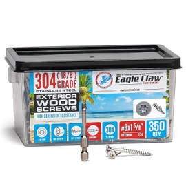 #8 X 1 5/8 Inch Stainless Steel Wood Screws | 304 Grade (350 Pack) | Flat Head T20 Star Torx Drive | Small Wood Screws by Eagle Claw Fasteners | Corrosion & Rust Resistant (Includes Driver Bit)