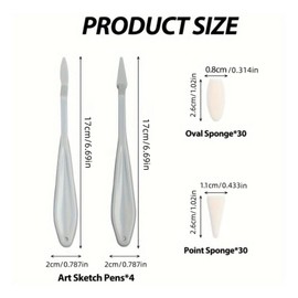 4pcs Sketch Drawing Tools, Blending Stumps with 60PCS Sponge Heads, Art Blenders, Sketch Trimmer Erase Sponge Wiper Pencils for Students, Artists, Detail Painting(Gray, Black)