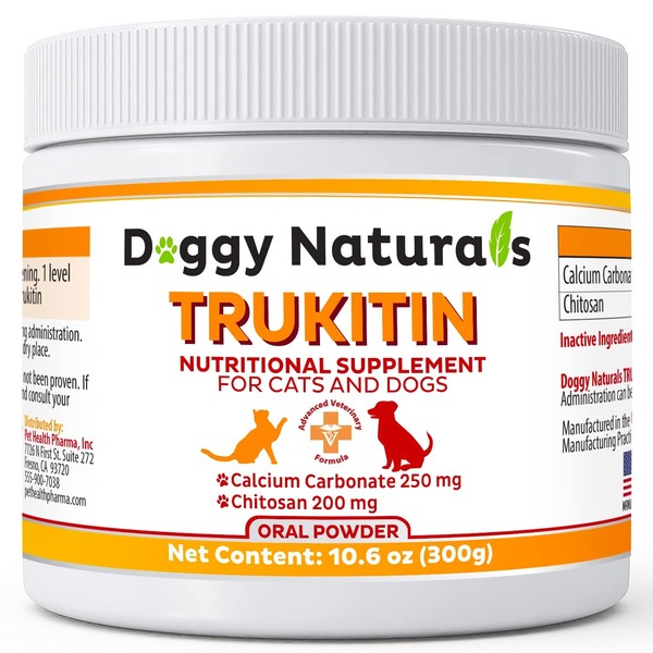 Trukitin Chitosin Based Phosphate Binder for Cats & Dogs – All Natural Human Grade Ingredients for Renal Support Supplement with Calcium Carbonate Oral Powder (Made in U.S.A)
