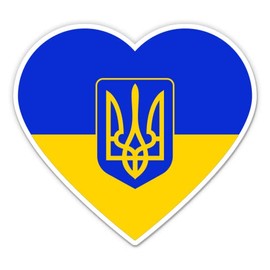 Ukraine Flag Heart with Ukrainian Tryzub Vinyl Sticker - Car Phone - 3"