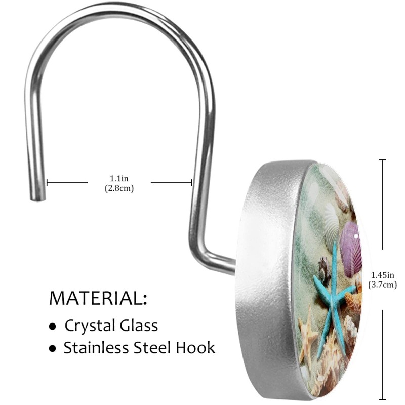 C.IOPMNU 12pcs Seashell Shower Curtain Hooks, Ocean Theme Decorative Shower