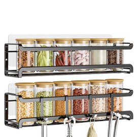 Bunoxea Spice Rack wall mounted 2 Pack, Space-Saving Spice Organizer for Spice Jars and Seasonings,Screw or Adhesive Hanging Spice Rack Organizer for Your Kitchen Cabinet,or Pantry Door
