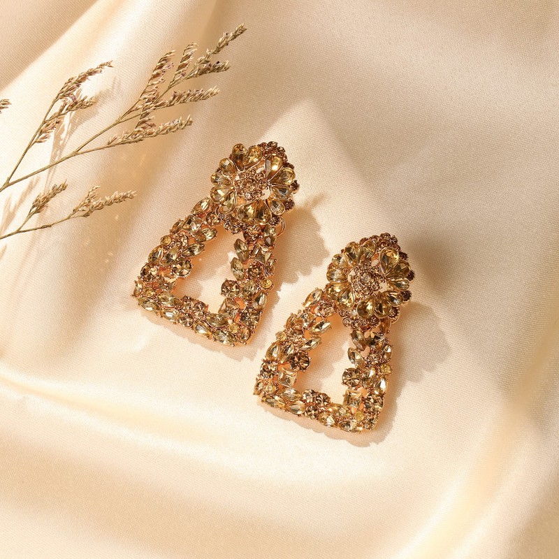 EVER FAITH Geometric Statement Earrings Large Square Triangle Dangle Crystal