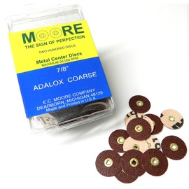 E.C. Moore's Adalox Coarse 7/8" Sanding Disc Snap on Brass Center Pack of 200