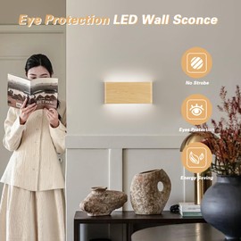 Joosenhouse Modern Bedroom Hallway LED Wall Sconce Up and Down Stairwell Bedside Wall Lamps 12'' Wood Grain Wall Decorative Lighting Fixture for Bedroom Living Room Hallway 10W 4000K
