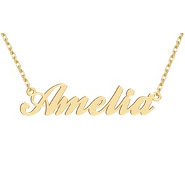 18k Gold Plated Amelia Name Pendant Necklace Nameplate Necklaces Womens Stainless Steel Graduation Mother Jewelry