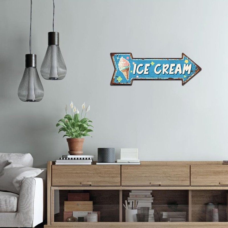 Ice Cream Embossed Metal Sign - Vintage Diner Ice Cream
