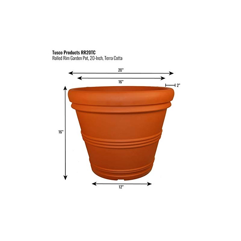 Tusco Products RR20TC Rolled Rim Garden Planter, Terra Cotta, 20In