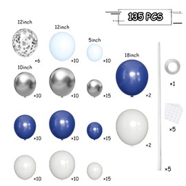 MOXMAY 140 Pack Silver Navy Gray Macaron Blue Balloons Garland Arch Kit for Graduation Birthday Party Baby Shower Party Decoration