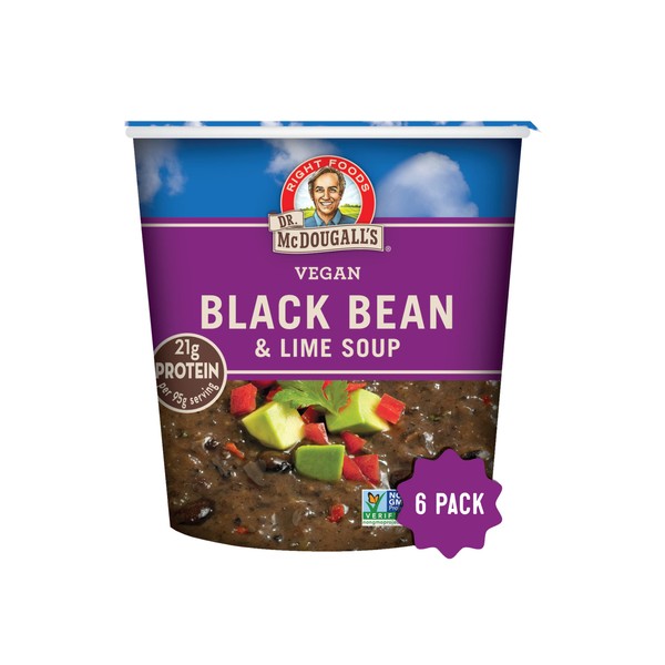 Dr. McDougall's Black Bean and Lime Soup - Gluten Free and Vegan Ramen Noodles - Instant Ramen Noodle Cups - Vegetarian Ramen Soup - Instant Noodles - 3.4 Ounce Cups - Pack of 6