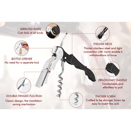 Professional Waiter Corkscrew Wine Openers Set, Heavy Duty Stainless Steel Hinges Wine Key for Restaurant Waiters, Sommelier, Bartenders