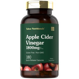 Tahoe Nutritionals Apple Cider Vinegar Capsules | 1800mg | 180 Count | Non-GMO, Gluten-Free Supplement