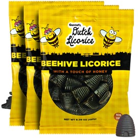 Gustaf's Beehive Dutch Licorice Drops - 3 Pack of 5.2oz Bags - Sweet Honey Black Licorice Candy - Dutch Candy from Netherlands - Sweet Black Liquorice Treats - Beehive Liqourice with Honey