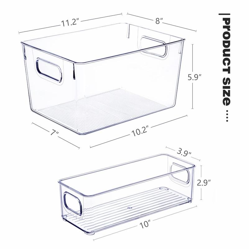 SKTEET Set of 8 Clear Plastic Storage Bins, 4 Large