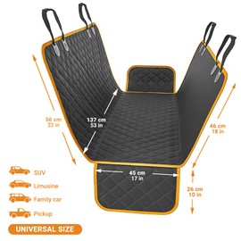 Waterproof Dog Car Seat Cover - Dog Hammock, Backseat Protector Universal Fit for Cars, SUVs, Trucks - Scratchproof, Machine Washable, Nonslip (Black & Orange)